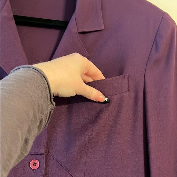 Ann Tjian for Kenar 2 Vintage Wool Purple plum burgundy button‎ down shirt Dress - Picture 2 of 4